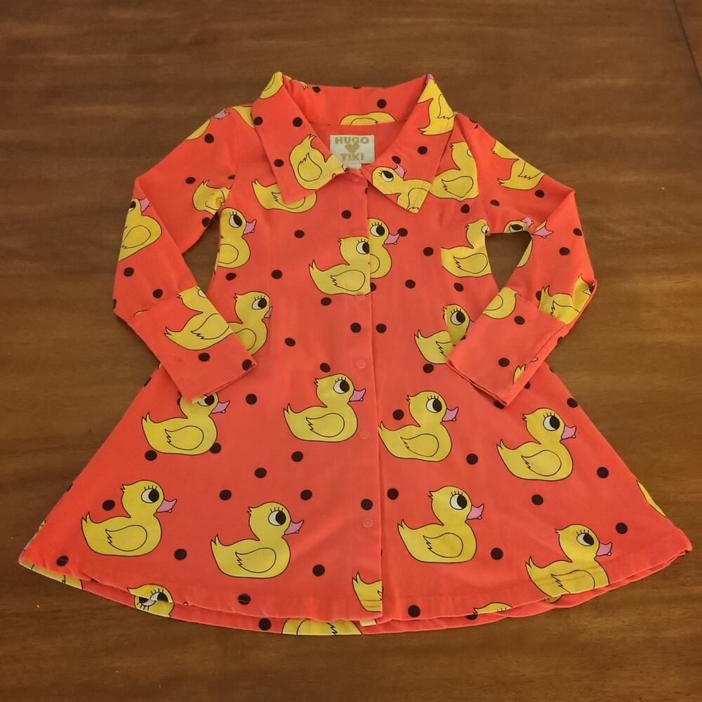 Hugo Love Tiki toddler girls long sleeve duck dress with collar size 6 GUC